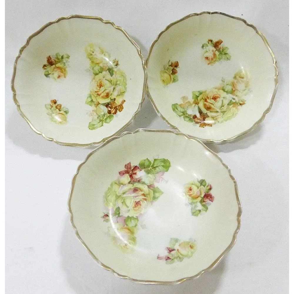 Vtg Bavaria Germany fruit bowl plate roses gold trim set of 3 cottgaecore